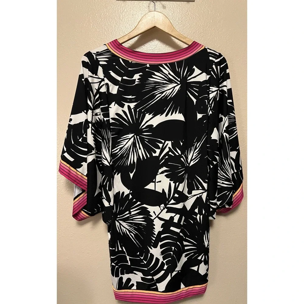 Trina Turk Lennox Swim Cover Up Beach Resort Tunic Dress Black White Pink Size M